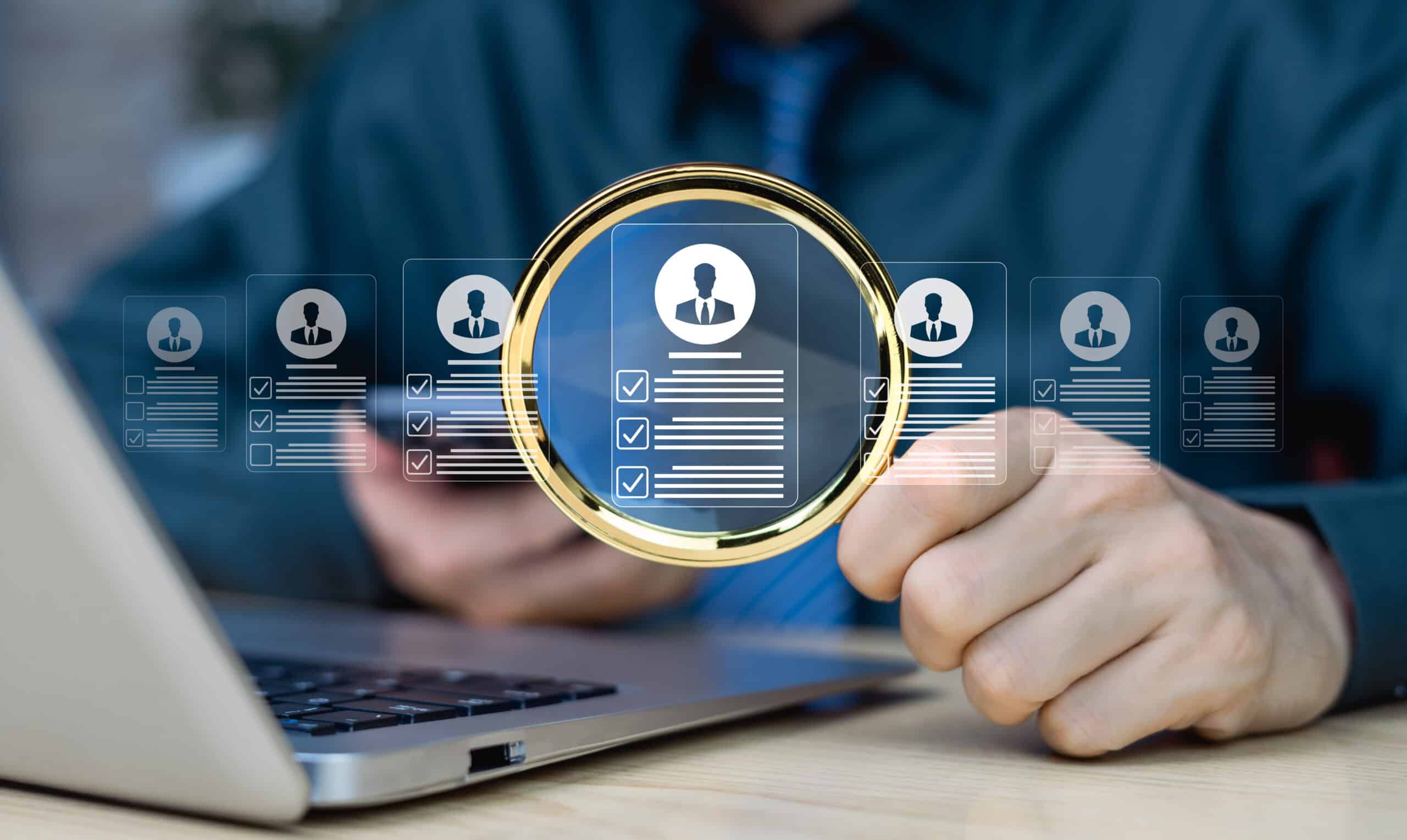 Customer data screening and verification icon set for payment security, representing background checks and fraud prevention